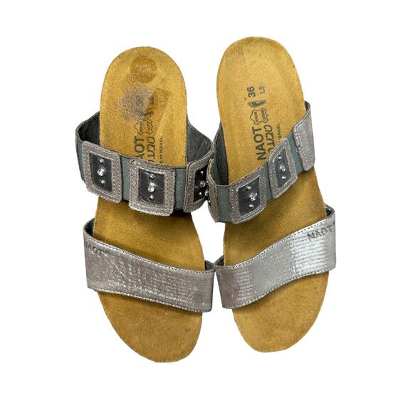 NAOT Womens Size 5 Narrow Silver Emma Studded Rhinestone Double Strap Sandals - Picture 3 of 10